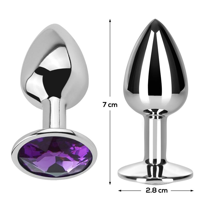 Plug anal en aluminium avec un bijou violet améthyste - Taille S