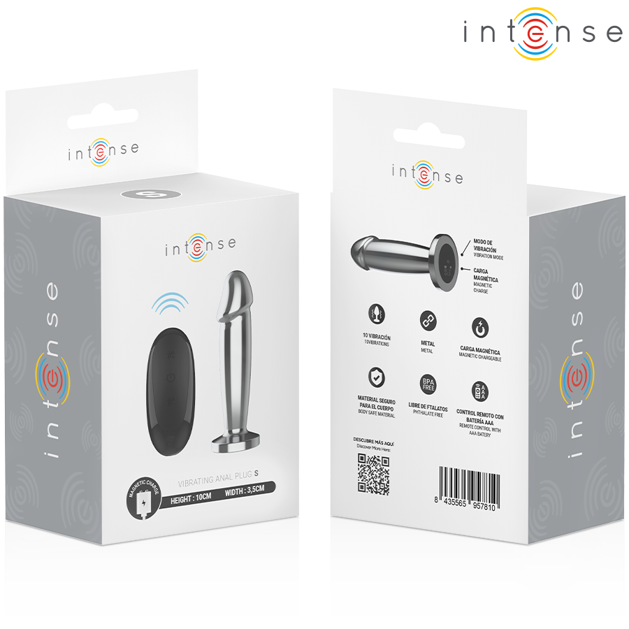 INTENSE - Plug anal 10 vibrations gode métallique avec télécommande s
