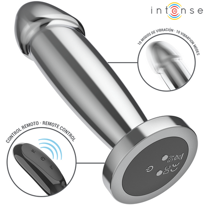 INTENSE - Plug anal 10 vibrations gode métallique avec télécommande s