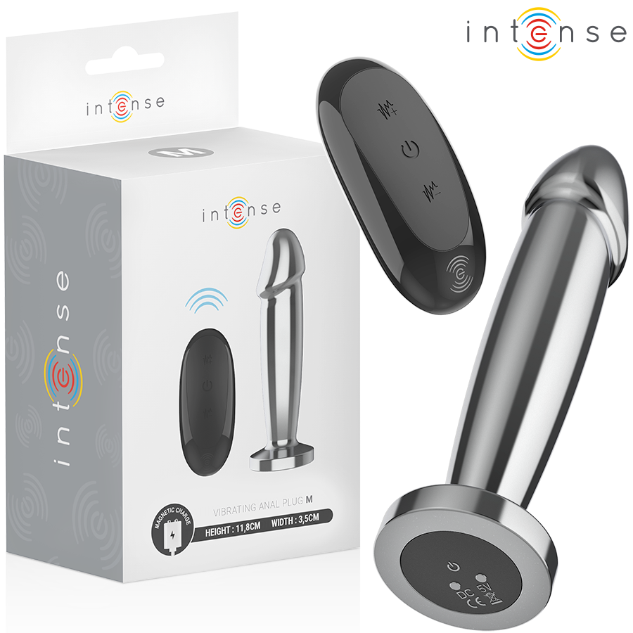 INTENSE - Plug anal 10 vibrations gode métallique avec télécommande m