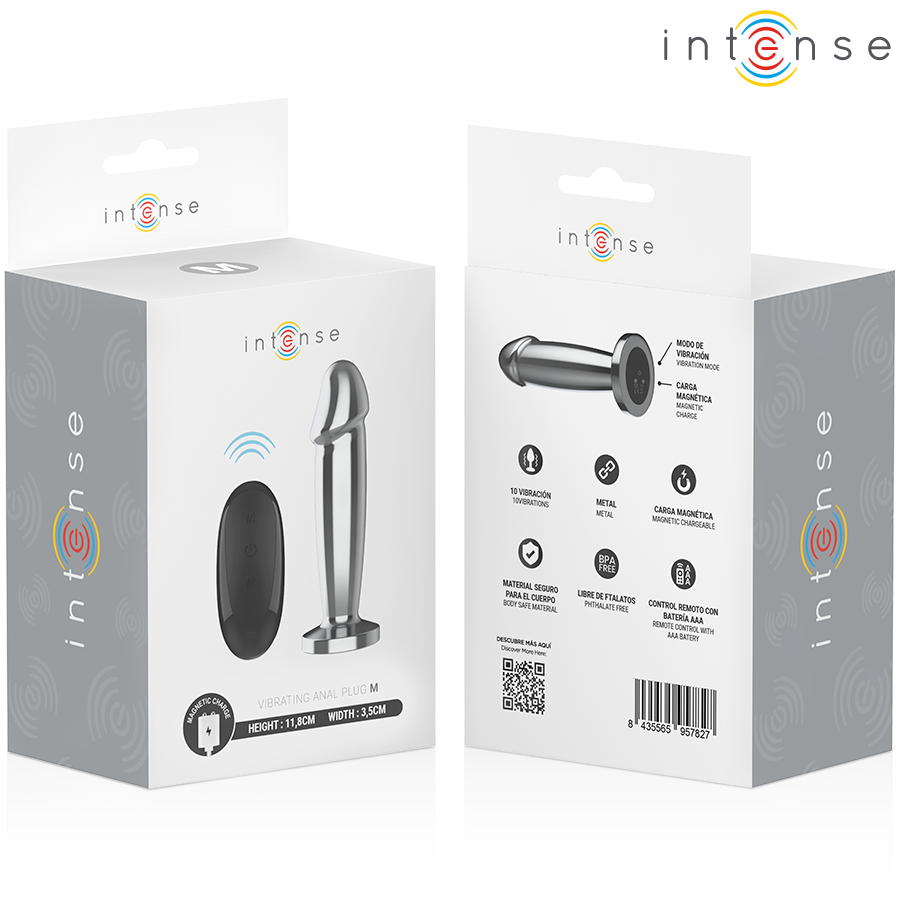 INTENSE - Plug anal 10 vibrations gode métallique avec télécommande m
