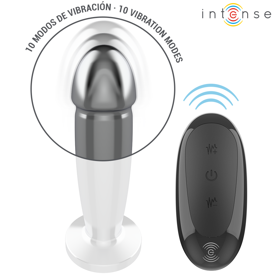 INTENSE - Plug anal 10 vibrations gode métallique avec télécommande m