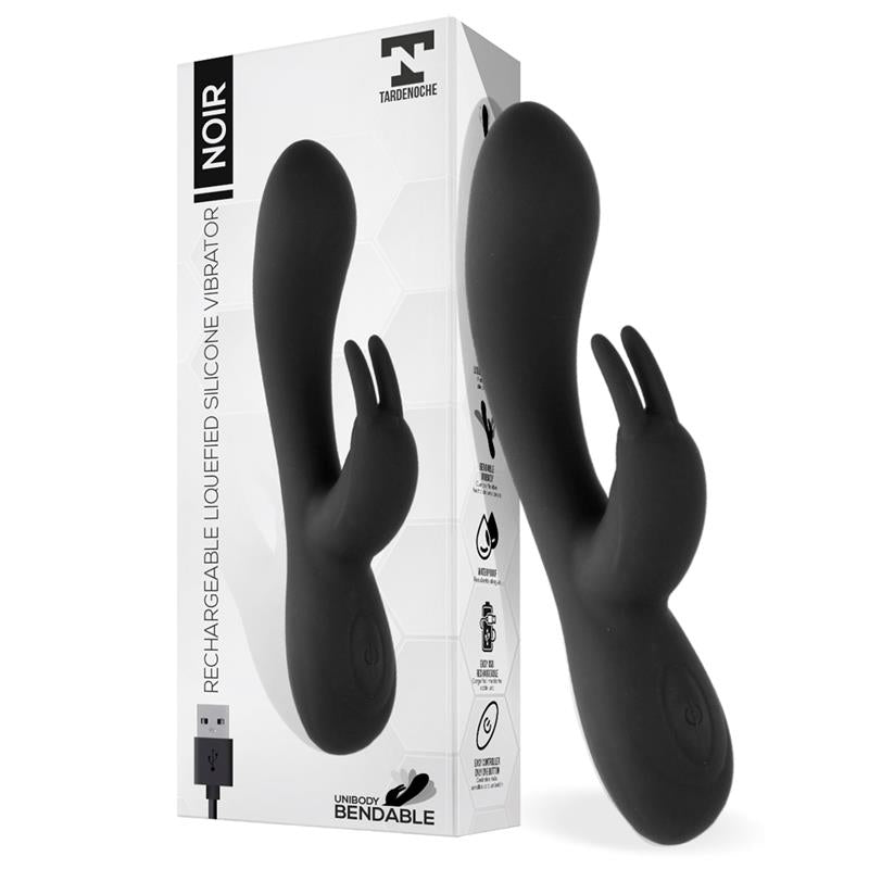 Vibromasseur bunny noir en silicone - 19,4cm