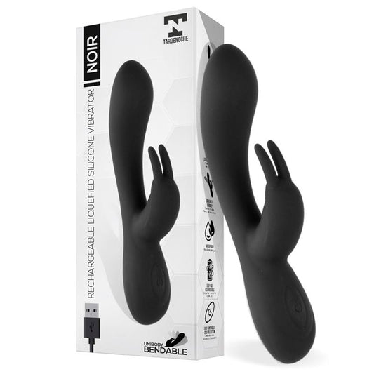 Vibromasseur bunny noir en silicone - 19,4cm