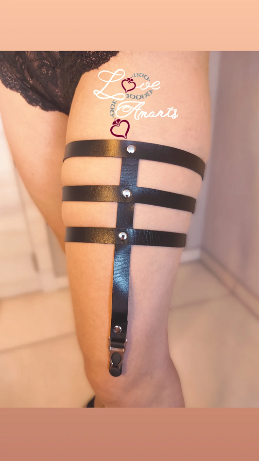 Jarretière avec 3 brides en cuir noir végan - Taille unique